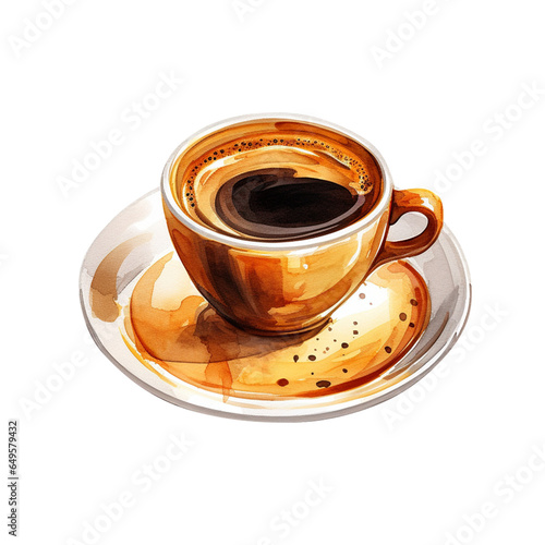  A cup of black coffee with foam and splash isolated on transparent background  png file  side view  Artistic view  
