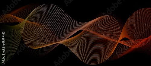 wavy flying lines smooth curve gradient color on black background in concept of luxury, technology, science, music, modern. black background for concept of technology, digital, communication, science.