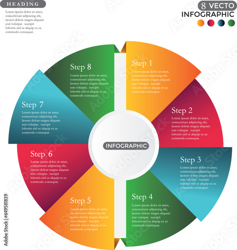 Circle infographic template with 6 options for presentations, advertising, layouts, annual reports. Vector illustration