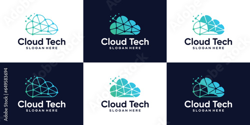 Collection of cloud tech logo design template. Cloud with technology system connection design graphic vector illustration. Symbol, icon, creative.