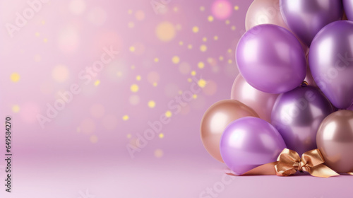 Festive background with purple and gold balloons