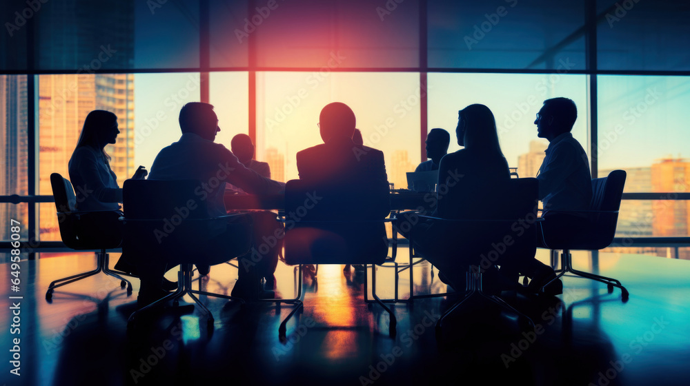 Several people are gathered around a conference table, Several people are gathered around a conference table,