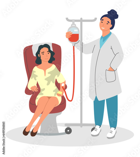 Blood donate donor day vector with woman giving donation