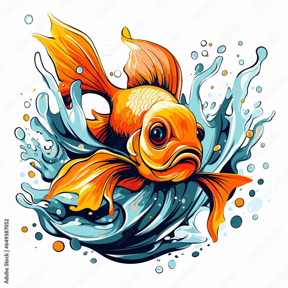 Happy gold fish in vector pop art style. Happy gold fish in vector pop art style.