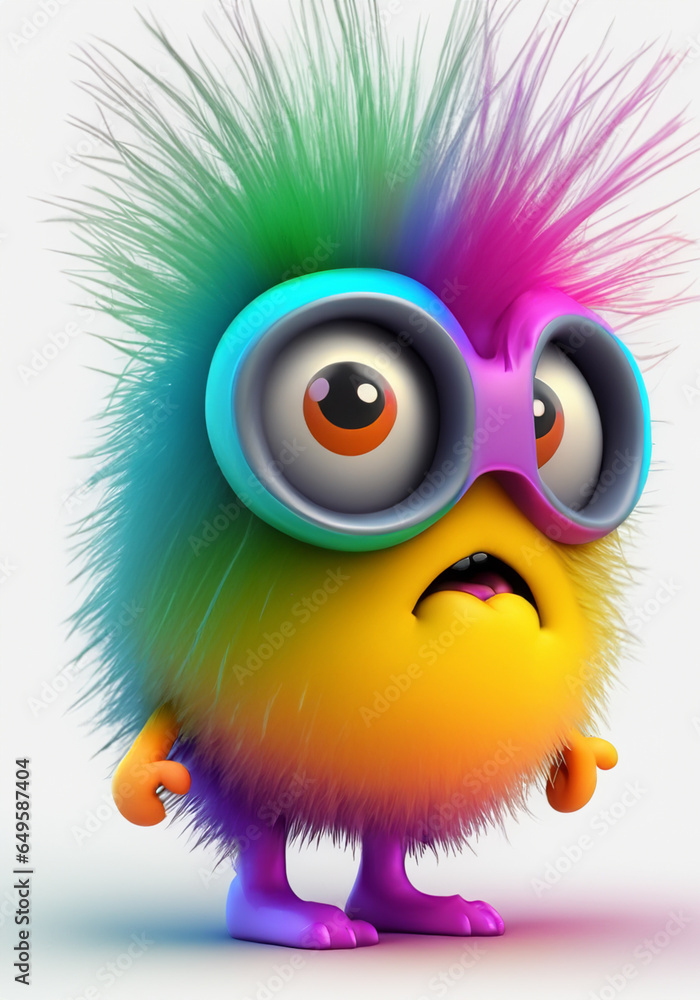 Naklejka premium Petit personnage imaginaire poilu coloré aux grands yeux 