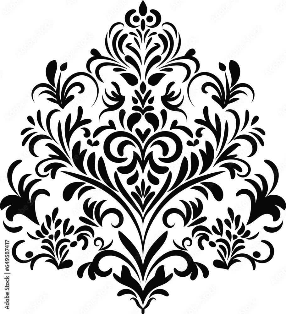 Vintage damask baroque ornament with floral retro antique style. Acanthus pattern foliage swirl design element wedding decoration. Isolated element.