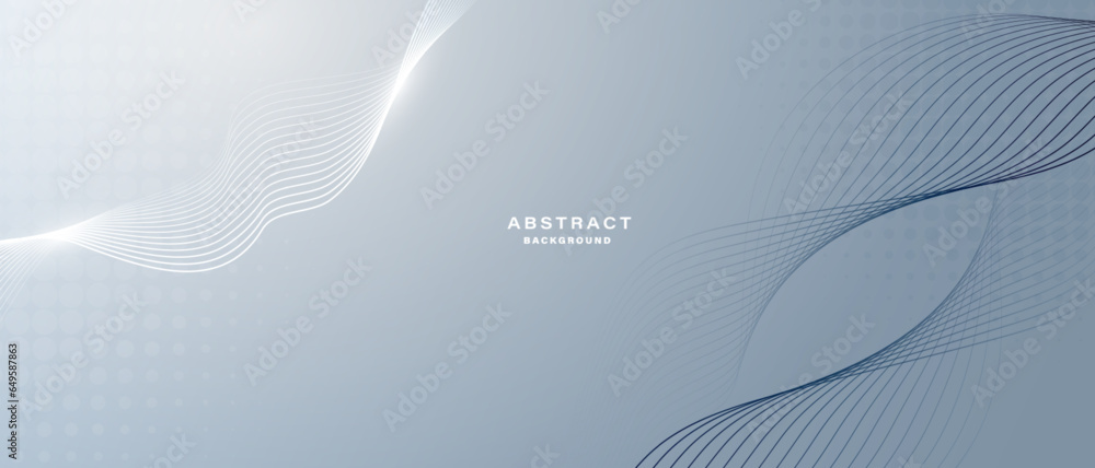 Grey white abstract background with flowing particles. Digital future ...