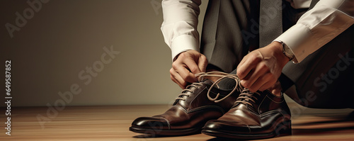 Bussiness man tying shoe laces