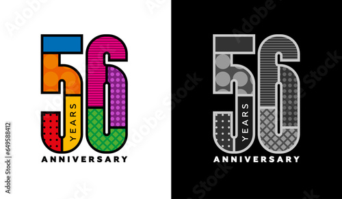 Set of logos for 56th anniversary, fifty-sixth anniversary, colorful logo for celebration event, invitation, congratulations, web template, flyer and booklet, retro symbol