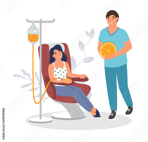 Woman patient getting vitamin intravenous injection vector illustration