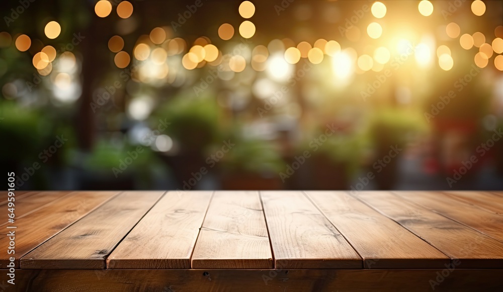 Rustic elegance. Empty wooden table on blurred interior serenity. Cozy cafe ambience. Glimpse into modern wood decor. Business buzz Rustic elegance. Empty wooden table on blurred interior serenity. Cozy cafe ambience. Glimpse into modern wood decor. Business buzz