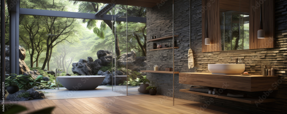 Fototapeta premium Modern nature design of bathroom.