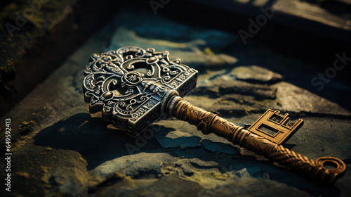 Close-up of an Old Key in a Rustic Lock.