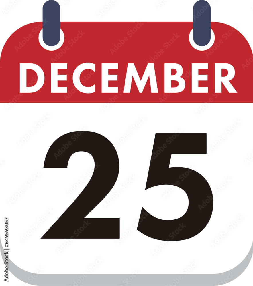 December 25 Calendar Icon. Flat style. Date, day and month. December 25 Calendar Icon. Flat style. Date, day and month.