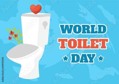 World Toilet Day Vector Illustration on 19 November with Earth and Equipment for Bathroom Hygiene Awareness in Flat Cartoon Background Design