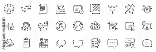 Icons pack as Chemical hazard, Journey and Online access line icons for app include Work home, Talk bubble, Account outline thin icon web set. Chat, Safe time, Magic wand pictogram. Vector