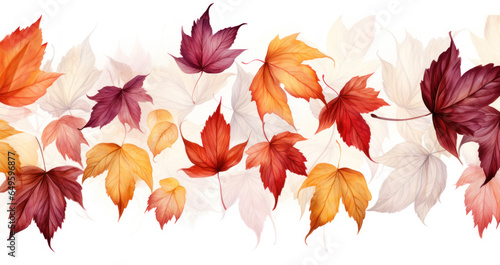 autumn fall maple leaves falling in wind watercolor illustration border background
