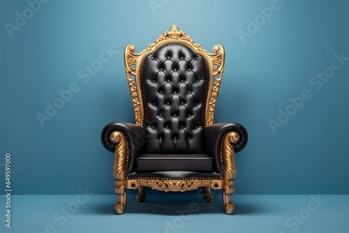 Throne chair black leather black gold color isolated on plain background © DendraCreative