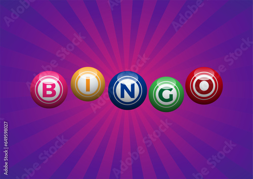 Bingo lottery, lucky balls of lotto on purple background. Vector illustration with text