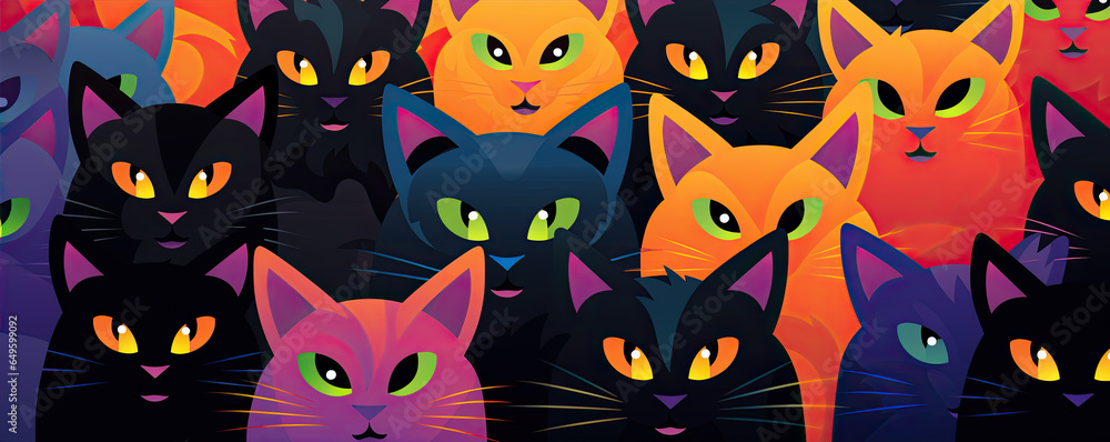 Cats close up pattern in black and orange colors. Cats close up pattern in black and orange colors.