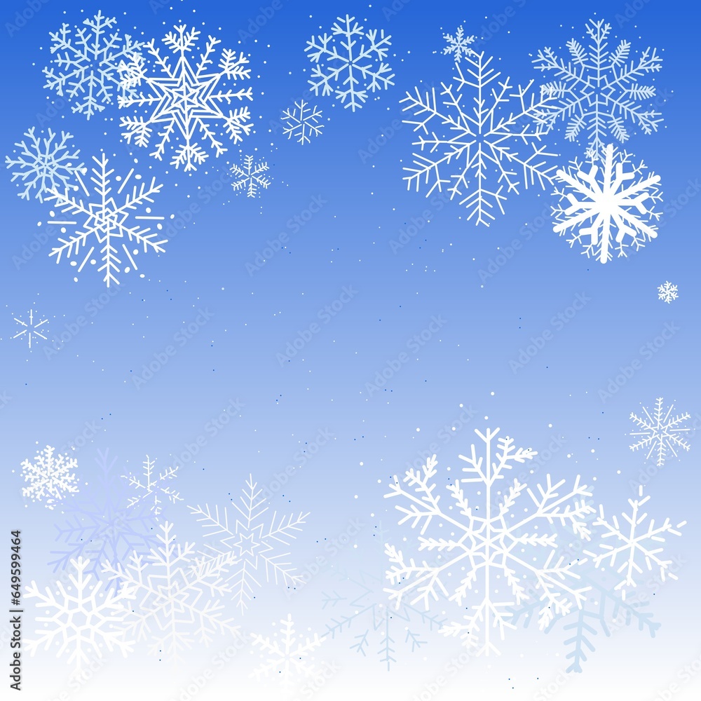 White snowflakes on a blue gradient background. Winter theme background. Negative space White snowflakes on a blue gradient background. Winter theme background. Negative space