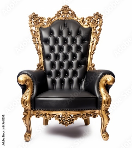 Throne chair black gold color isolated on plain background