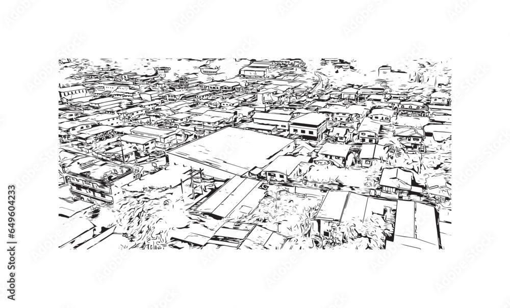 Building view with landmark of San Fernando is the city in California. Hand drawn sketch illustration in vector. Building view with landmark of San Fernando is the city in California. Hand drawn sketch illustration in vector.