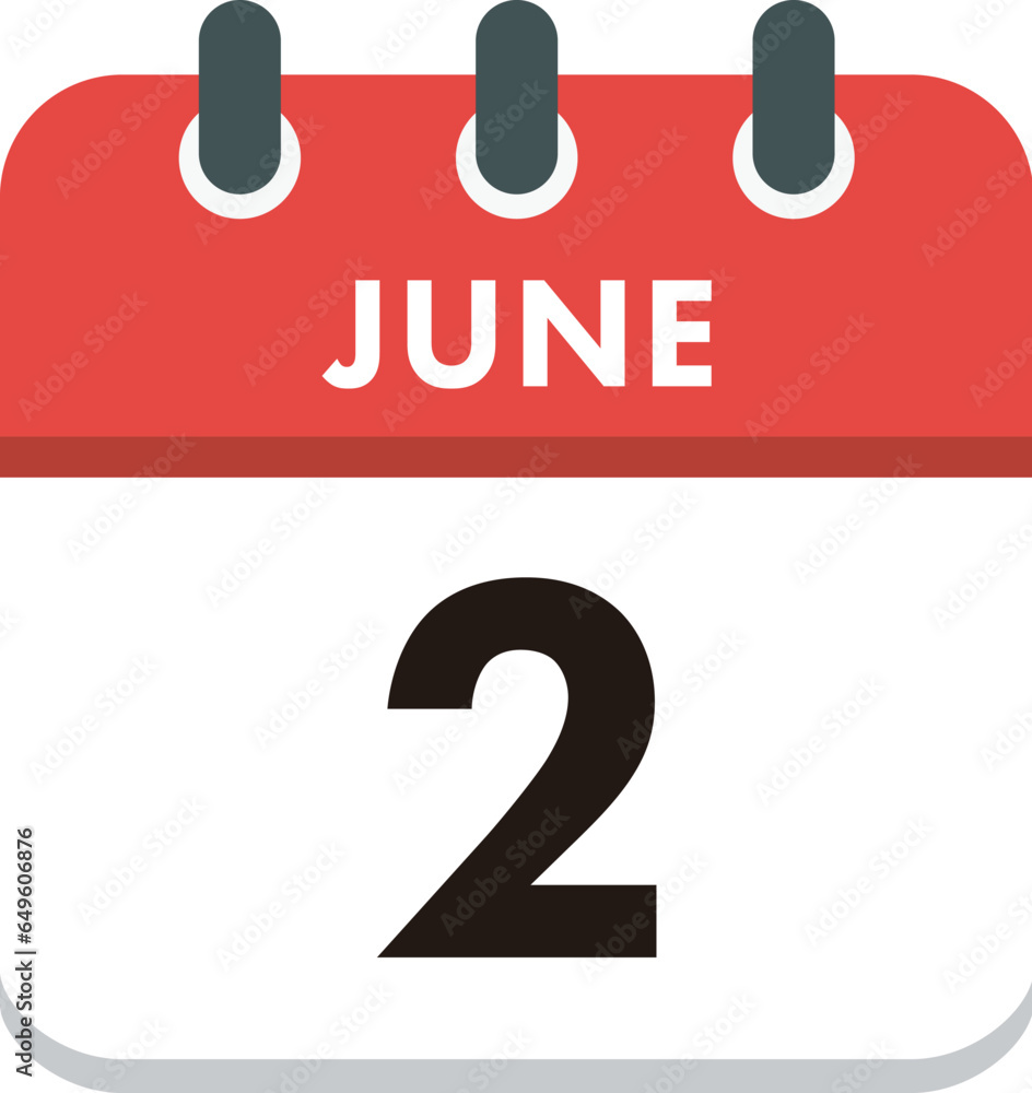 Flat Icon Calendar - 2 June. Vector flat daily calendar icon. Day and month. Flat Icon Calendar - 2 June. Vector flat daily calendar icon. Day and month.