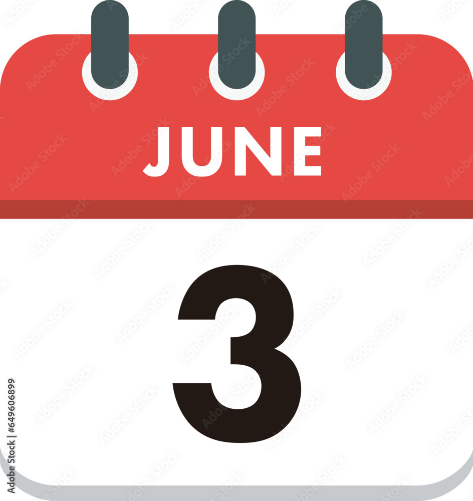 Flat Icon Calendar - 3 June. Vector flat daily calendar icon. Day and month. Flat Icon Calendar - 3 June. Vector flat daily calendar icon. Day and month.