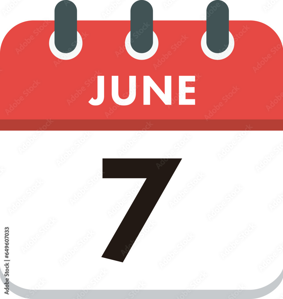 Flat Icon Calendar - 7 June. Vector flat daily calendar icon. Day and month. Flat Icon Calendar - 7 June. Vector flat daily calendar icon. Day and month.