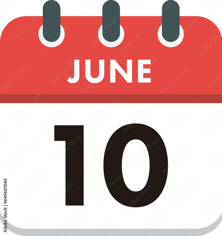 Flat Icon Calendar - 10 June. Vector flat daily calendar icon. Day and month. Flat Icon Calendar - 10 June. Vector flat daily calendar icon. Day and month.