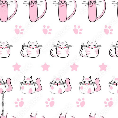 Seamless pattern pink cats