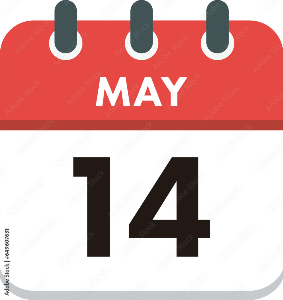 Flat Icon Calendar - 14 May. Vector flat daily calendar icon. Day and month. Flat Icon Calendar - 14 May. Vector flat daily calendar icon. Day and month.