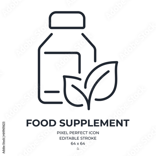 Food supplement, herbal, natural, vitamin editable stroke outline icon isolated on white background flat vector illustration. Pixel perfect. 64 x 64.