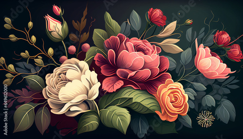 Flower background with roses. Generative AI