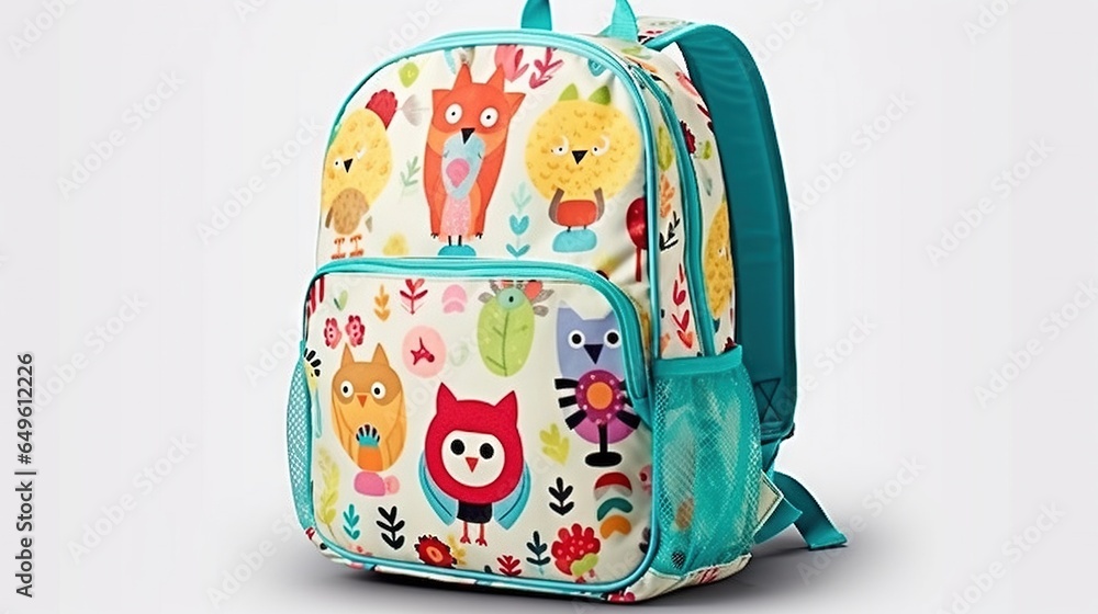 a colorful backpack with owls and flowers on the front of it. generative ai a colorful backpack with owls and flowers on the front of it. generative ai