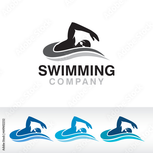 swimming logo design vector illustration template