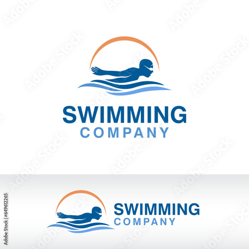 swimming logo design vector illustration template