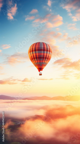 Hot air balloon in horizon sky, morning sunlight © red_orange_stock