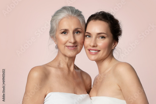 Portrait of two beautiful women of different ages and skin types