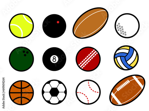Vector icon sheet of sports balls in colour