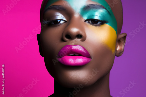 Close-up of young man with colorful makeup. People lifestyle fashion lgbtq concept.