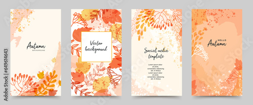 Autumn floral abstract art templates. Vector illustration for social media post, birthday, wedding, Thanksgiving and party invitation, poster, banner, advertising.