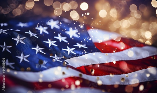 american flag with confetti and sparkle, ai generative photo