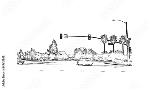Fototapeta Naklejka Na Ścianę i Meble -  Building view with landmark of  San Bernardino is the city in California. Hand drawn sketch illustration in vector.