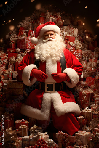 Retrato de Papá Noel o Santa Claus con regalos detrás © cuperino