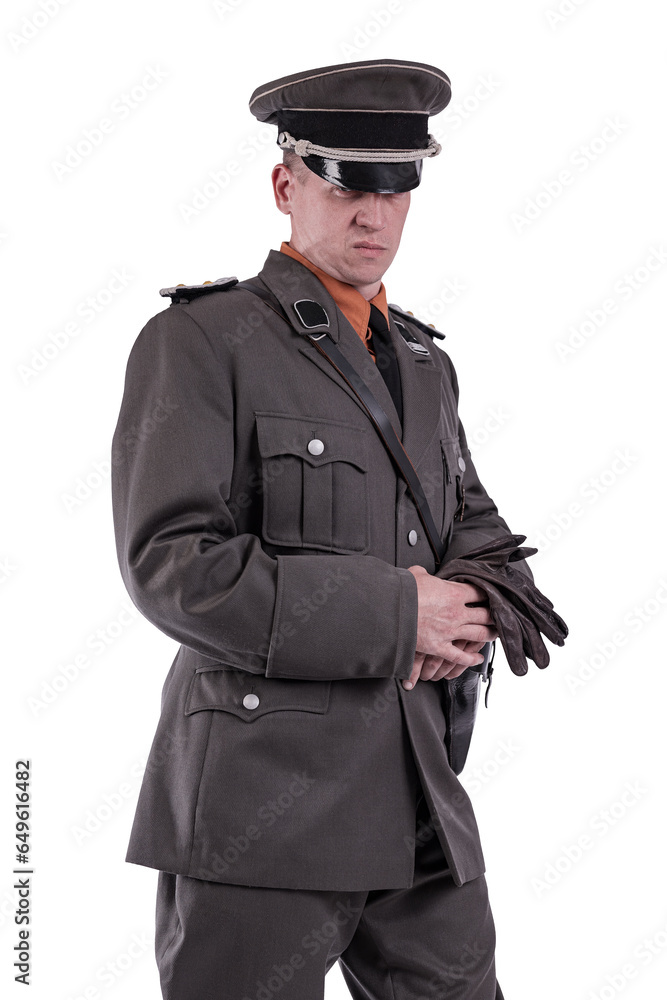 Male actor reenactor in historical uniform as an officer of the German Army during World War II Male actor reenactor in historical uniform as an officer of the German Army during World War II