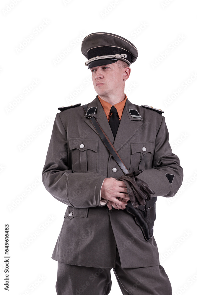 Male actor reenactor in historical uniform as an officer of the German Army during World War II Male actor reenactor in historical uniform as an officer of the German Army during World War II