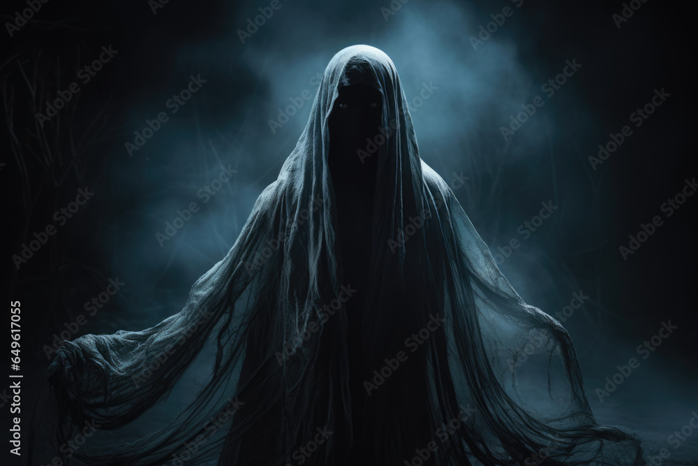 Scary ghost in the fog on dark background Scary ghost in the fog on dark background