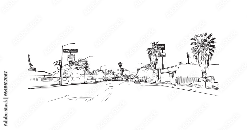 Building view with landmark of San Bernardino is the city in California. Hand drawn sketch illustration in vector. Building view with landmark of San Bernardino is the city in California. Hand drawn sketch illustration in vector.